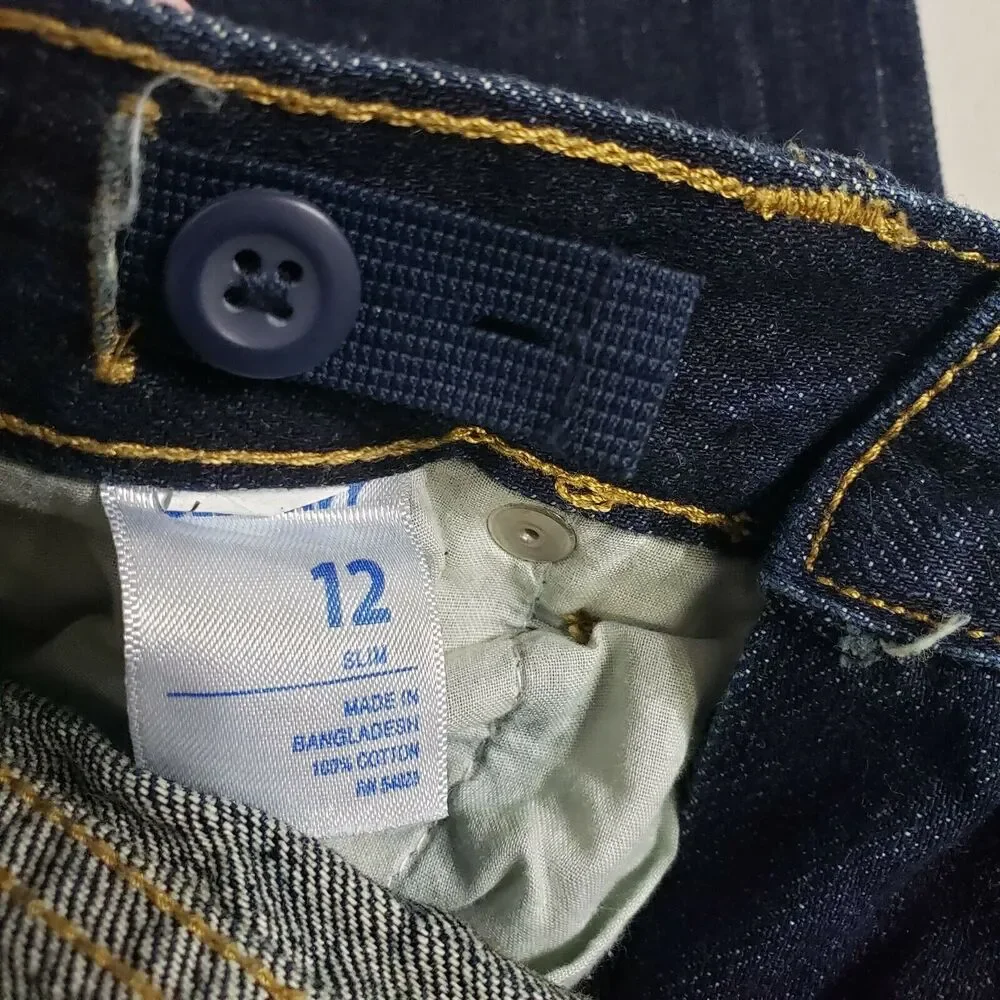 Old Navy Boys Jeans Regular Size 12 Slim Straight Adjustable Waist Dark Blue Was